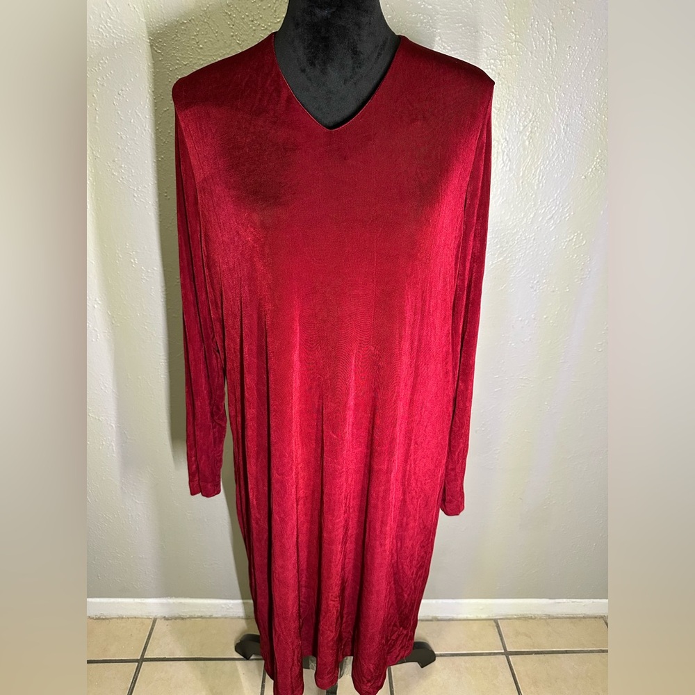 Citiknits Deep Red Velvet Dress and V neck design super stretchy